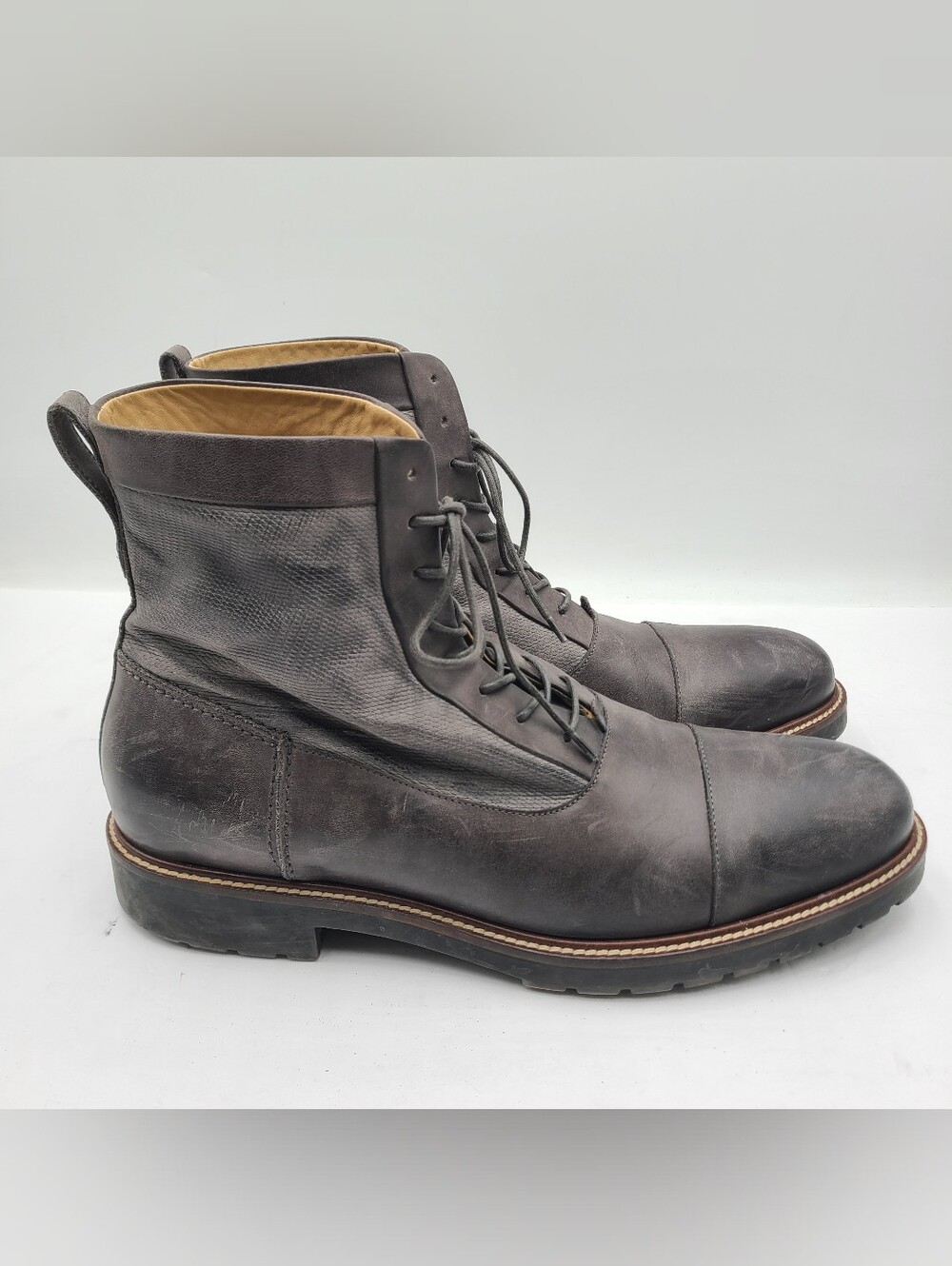 B45 Men’s Ross & Snow Lace Up Dark Gray Leather Ankle Boots Size 12